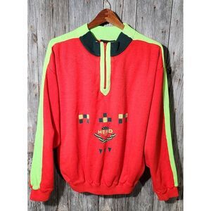Men's Vintage HEAD Sportswear 1/4 zip SWEATER Red ski tennis‎ 80's 90's size Med